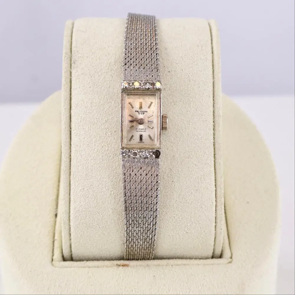 Vintage 60s Helzberg VIP 17 Jewel Swiss Watch Diamond‎ Bezel Mesh Duchess